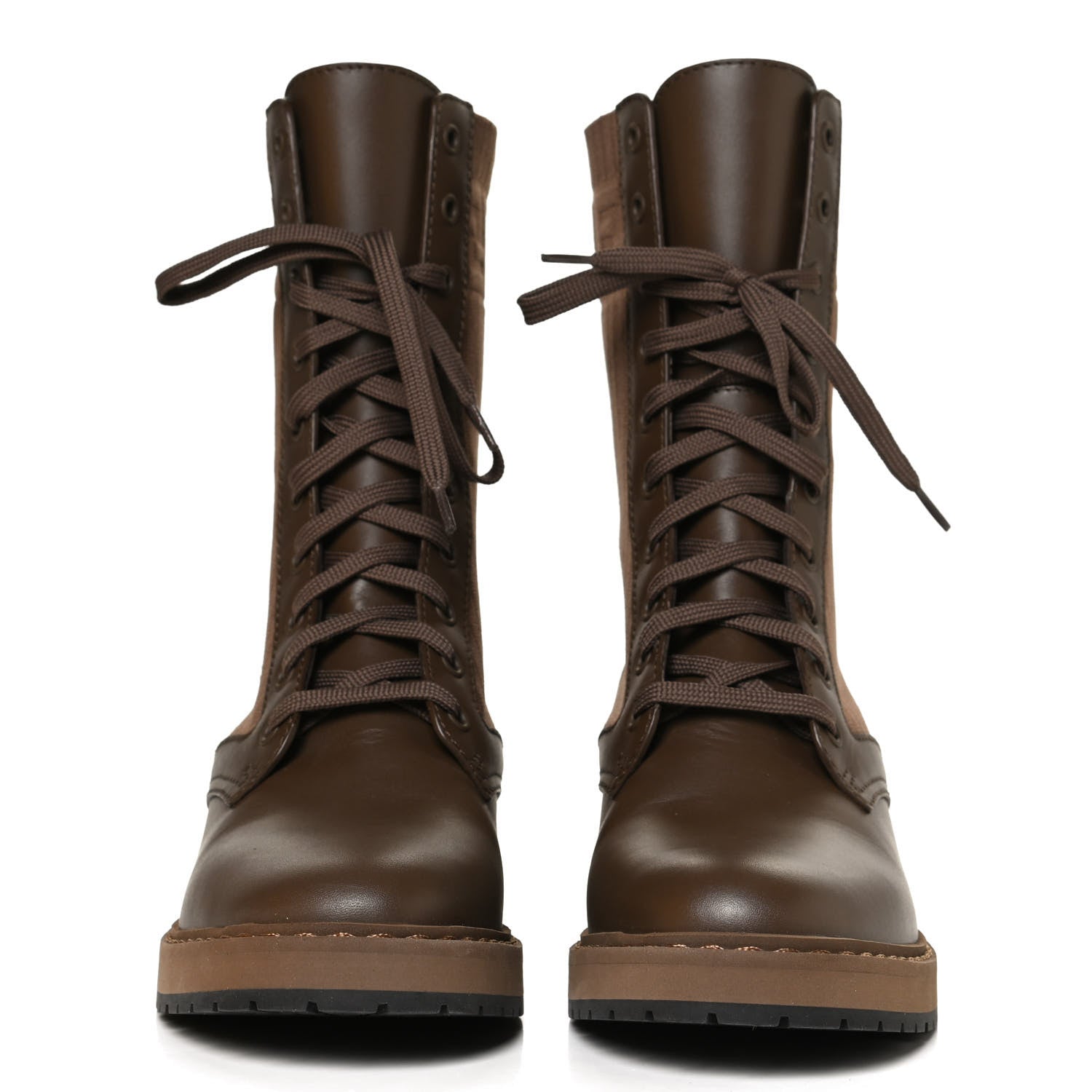 Fendi Vitello Stretch Fabric Rockoko Biker Boots 39 Maya Chocolate 2 of 11