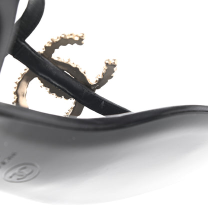 Chanel Calfskin Pearl Crystal CC Charm Thong Sandals 35.5 Black 8 of 11