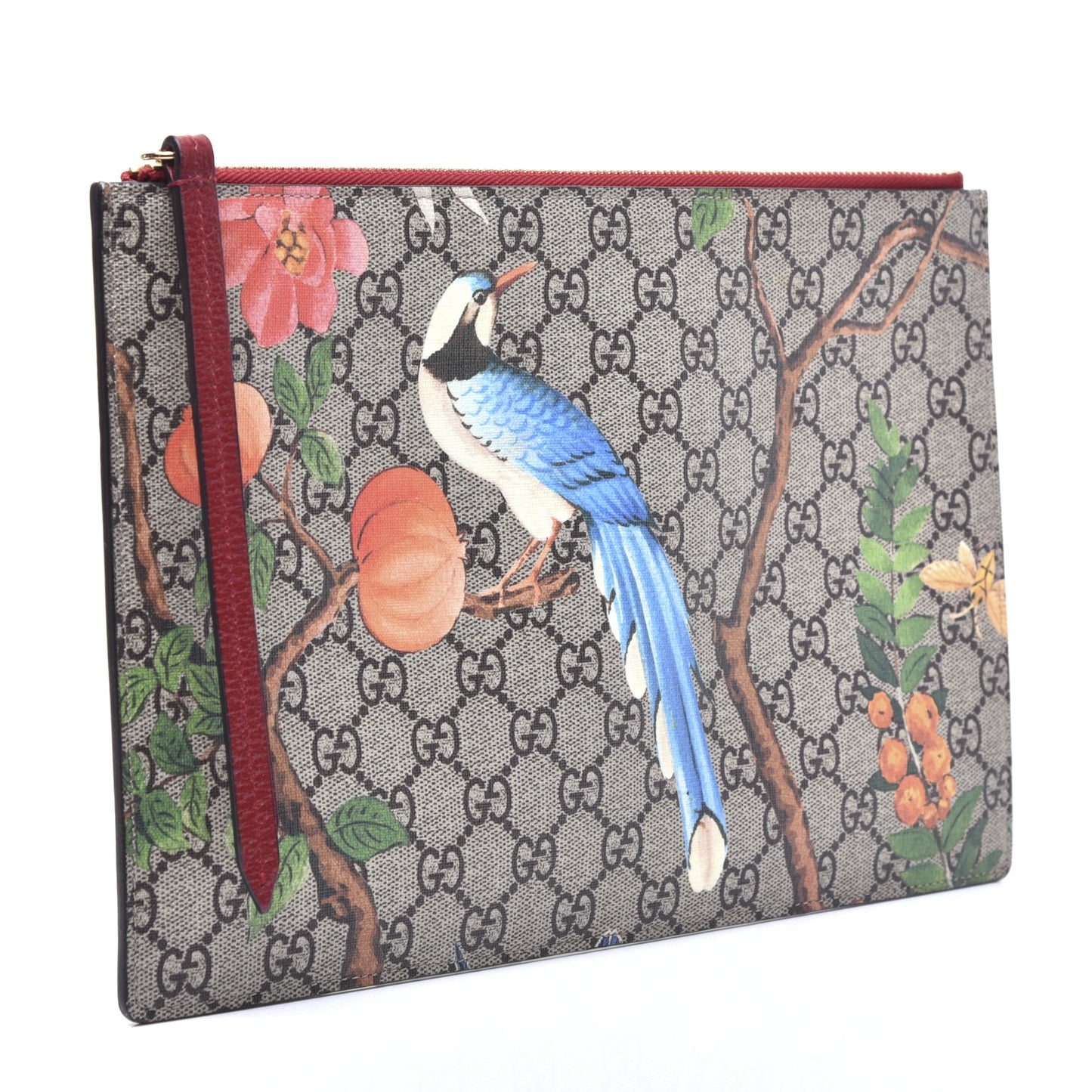 GG Supreme Monogram Tian Large Zip Pouch Beige Multicolor Red
