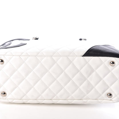 Chanel Calfskin Quilted Large Cambon Bowler White Black 10 of 10