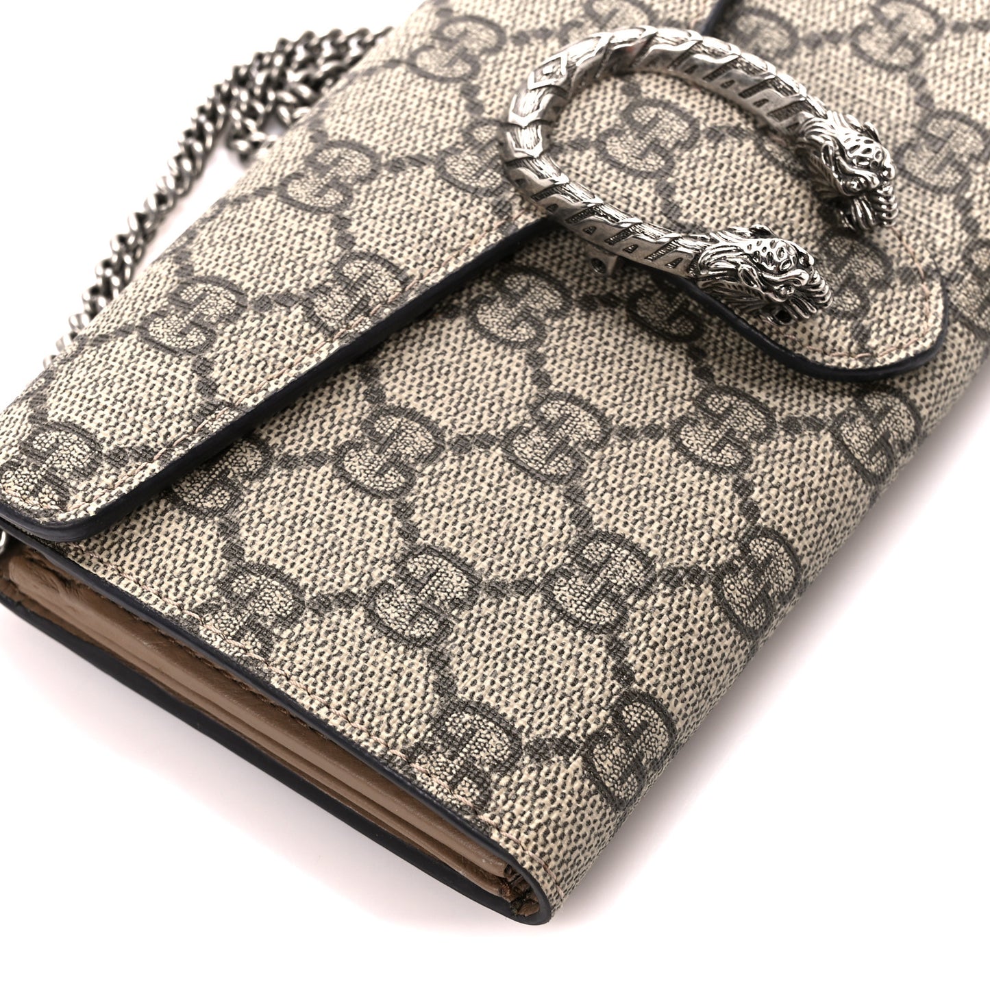 GG Supreme Monogram Dionysus Chain Clutch Wallet Beige Taupe