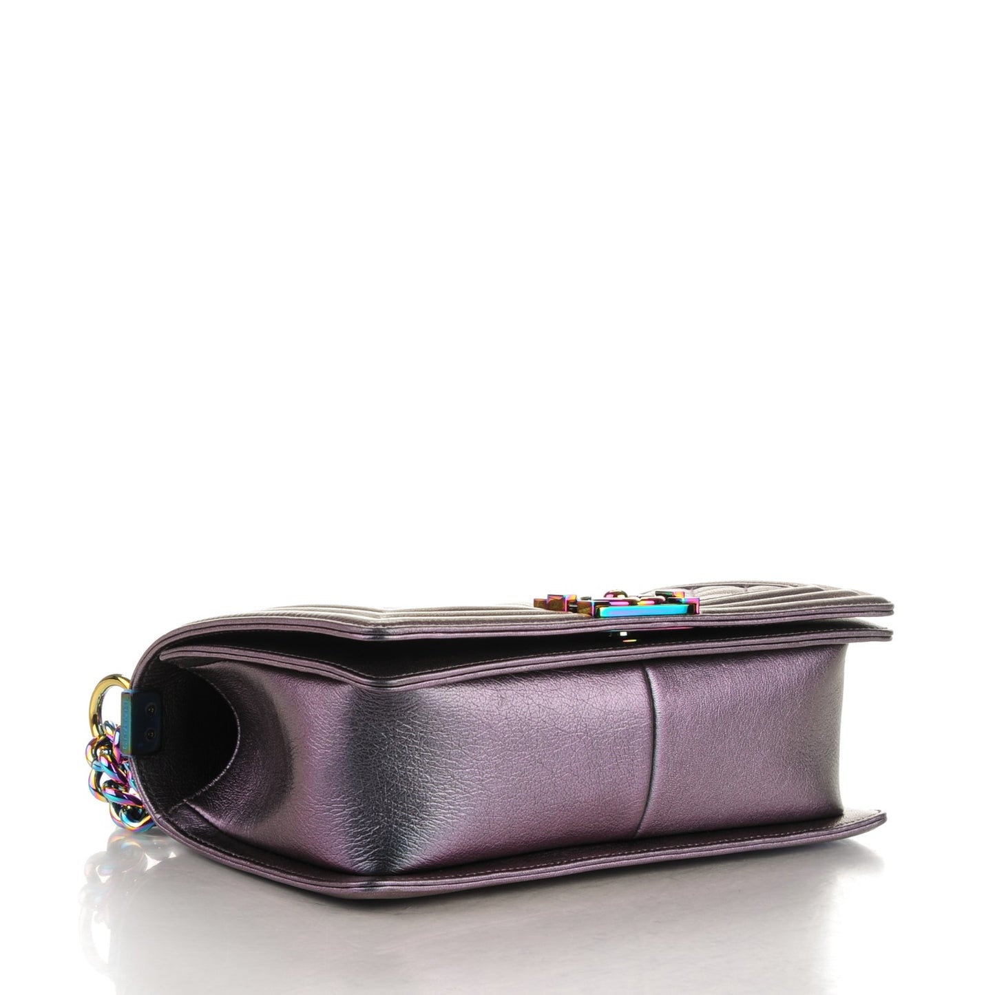 Iridescent Goatskin Quilted Medium Boy Flap Purple