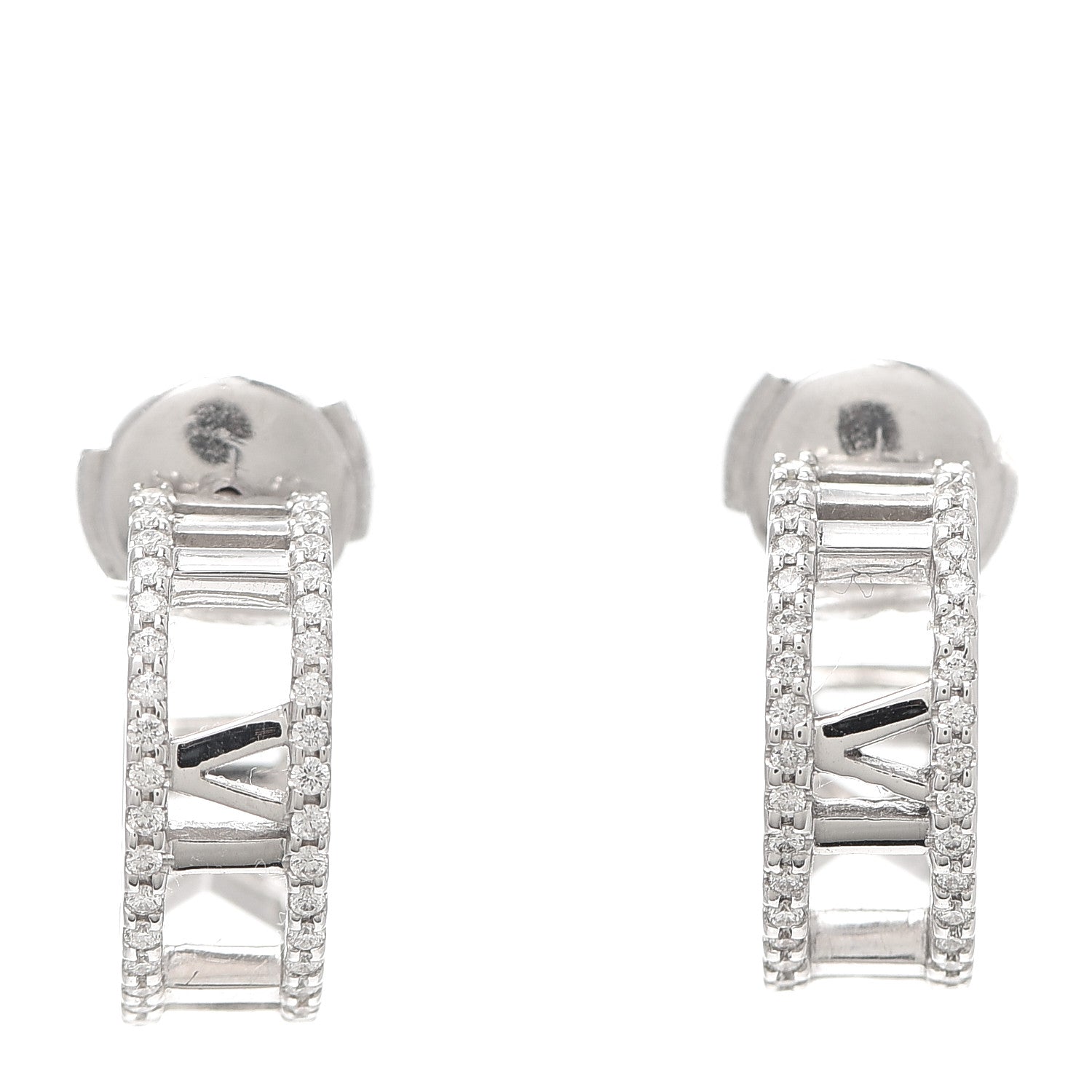 Tiffany 18K White Gold Diamond Atlas Open Hoop Earrings 1 of 5