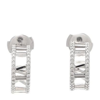 Tiffany 18K White Gold Diamond Atlas Open Hoop Earrings 1 of 5