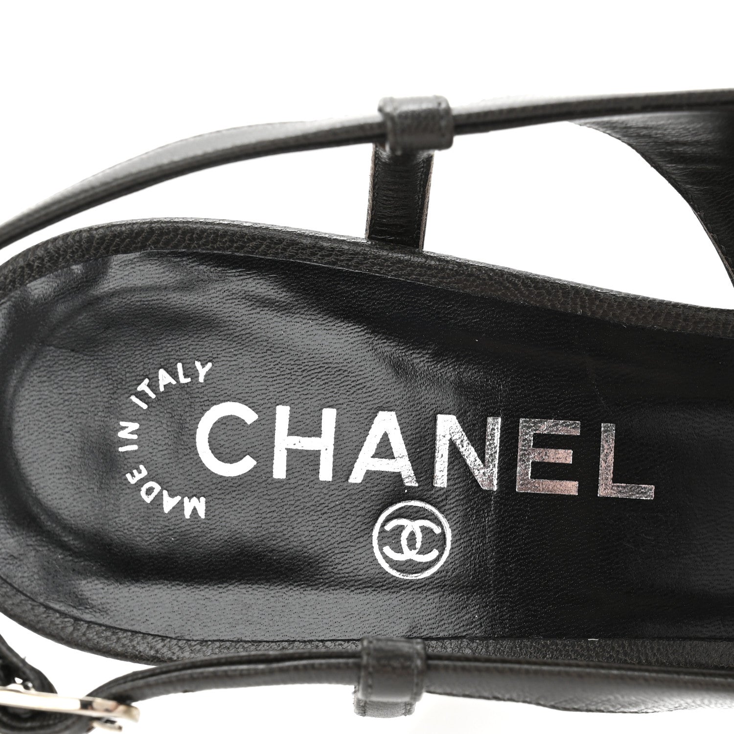 Chanel Lambskin Cap Toe CC Slingback Heels 39.5 Dark Grey Black 8 of 12