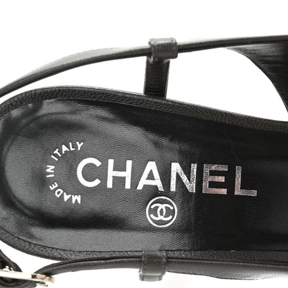 Chanel Lambskin Cap Toe CC Slingback Heels 39.5 Dark Grey Black 8 of 12