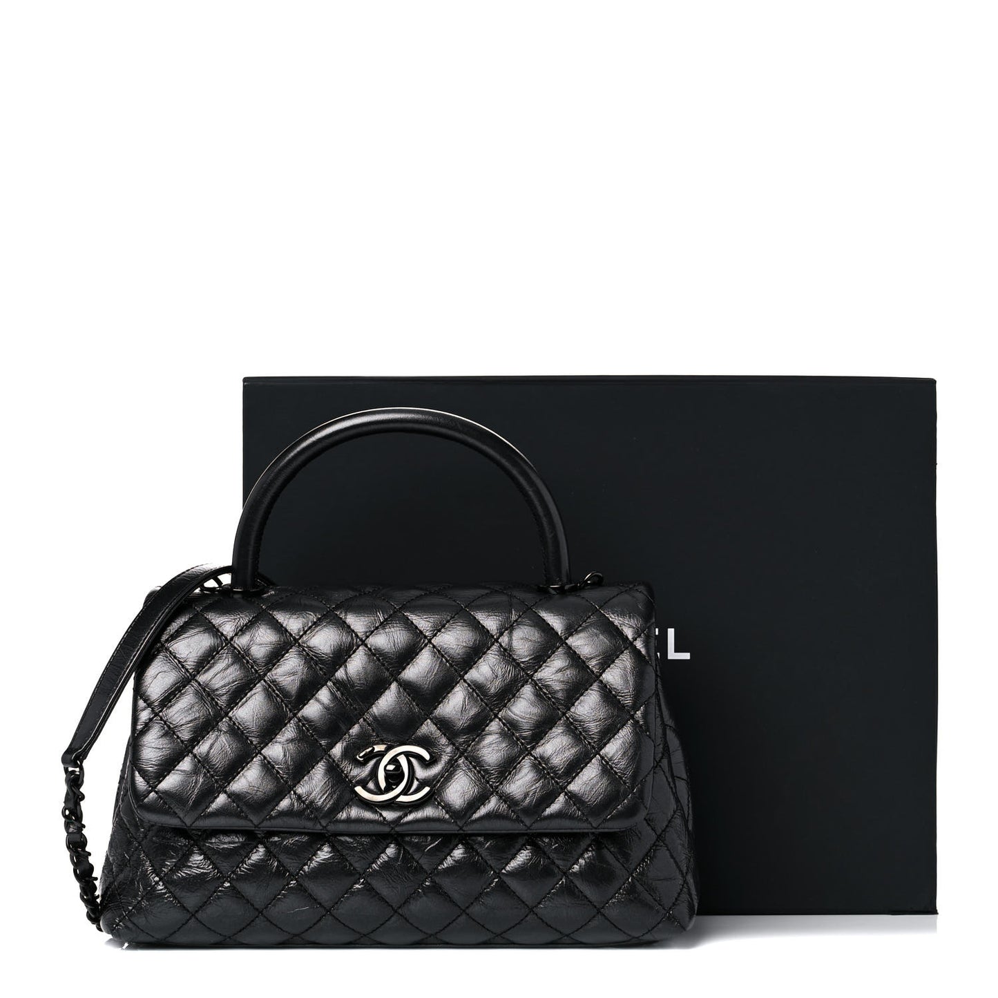 Aged Calfskin Quilted Small Coco Handle Flap So Black