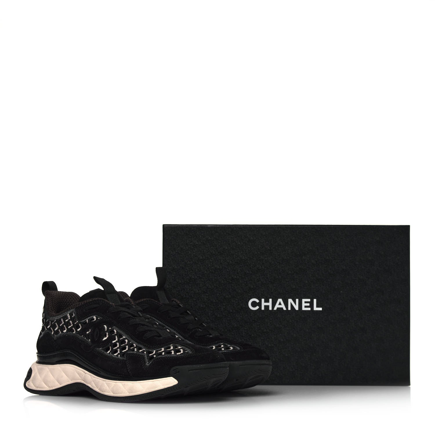 Chanel Suede Calfskin Embroidered CC Sneakers 40 Black 8 of 8