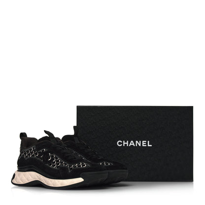 Chanel Suede Calfskin Embroidered CC Sneakers 40 Black 8 of 8
