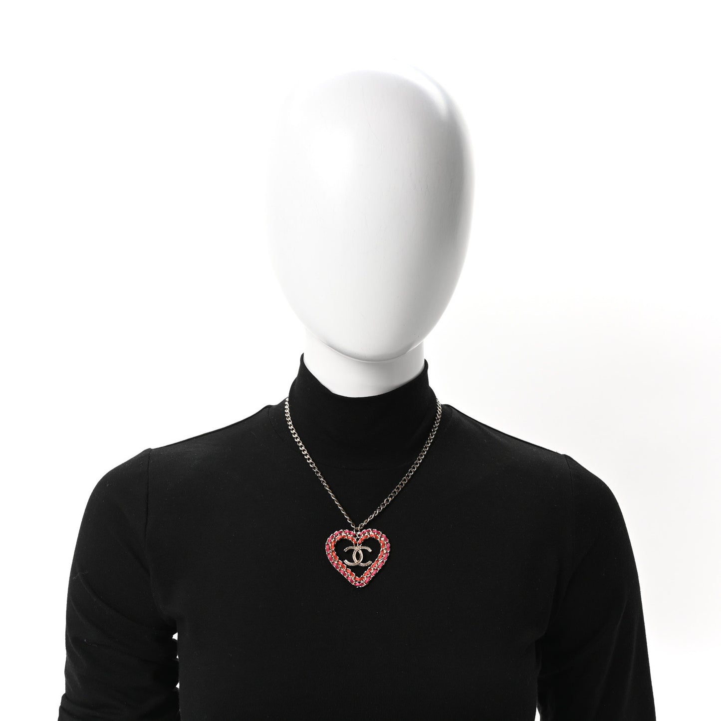 Metal Lambskin Chain CC Heart Necklace Pink Red Gold