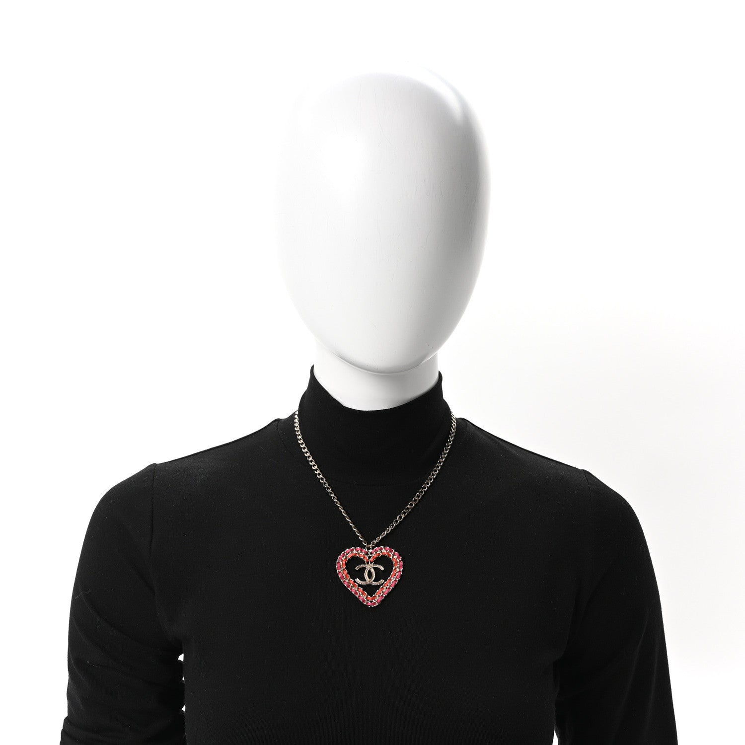 Chanel Metal Lambskin Chain CC Heart Necklace Pink Red Gold 2 of 5