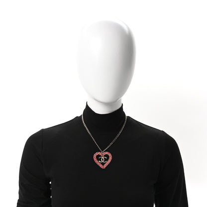Chanel Metal Lambskin Chain CC Heart Necklace Pink Red Gold 2 of 5
