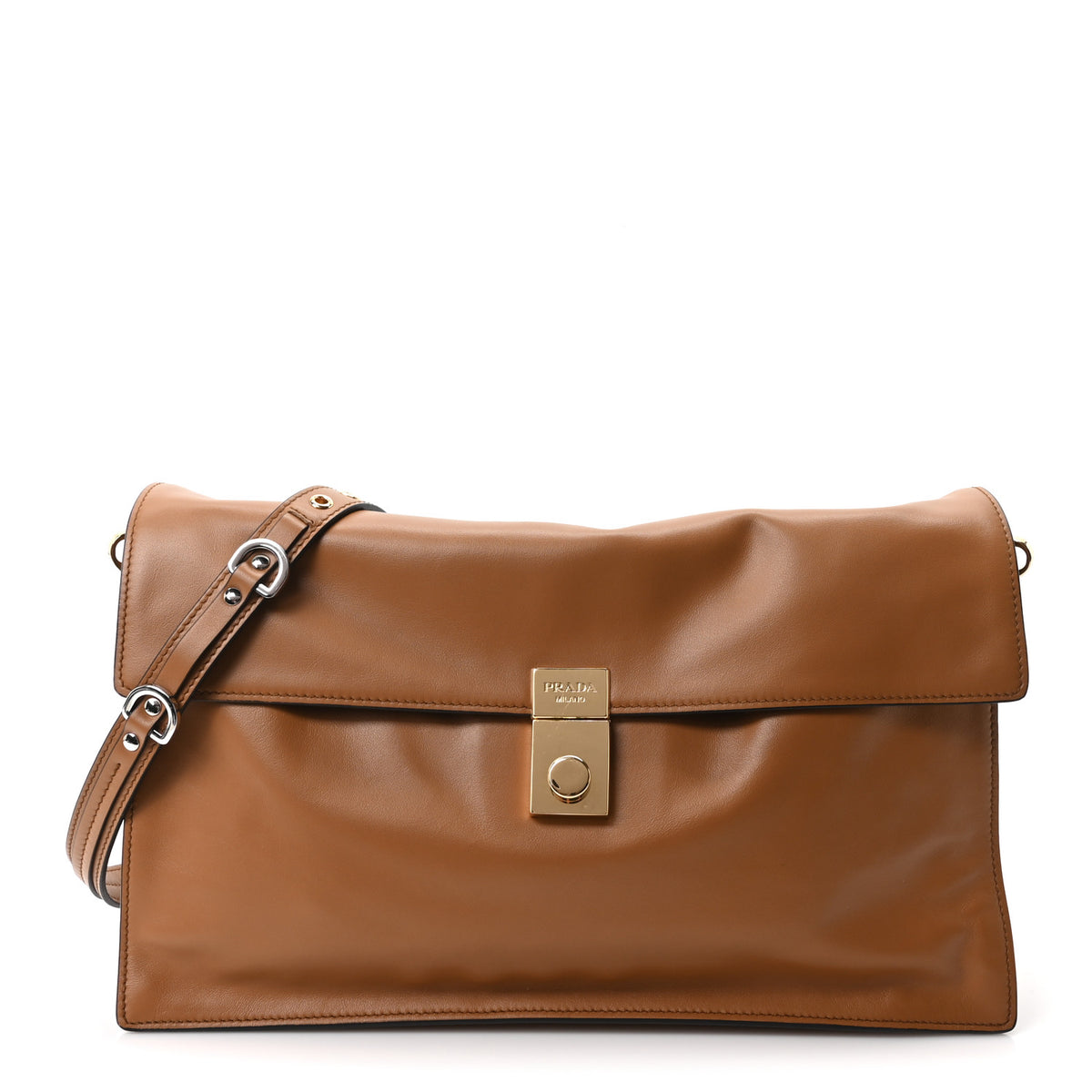 Prada Calfskin Large Soft Sound Shoulder Bag Camel 1 of 11