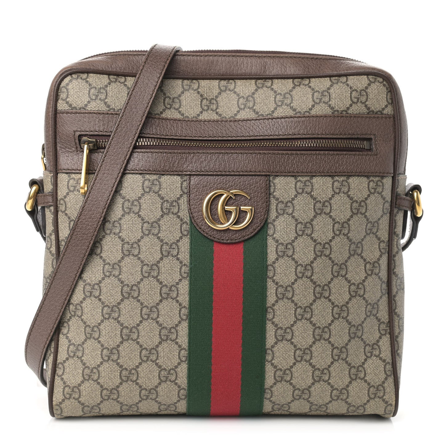 GG Supreme Monogram Web Medium Ophidia Messenger Bag Brown