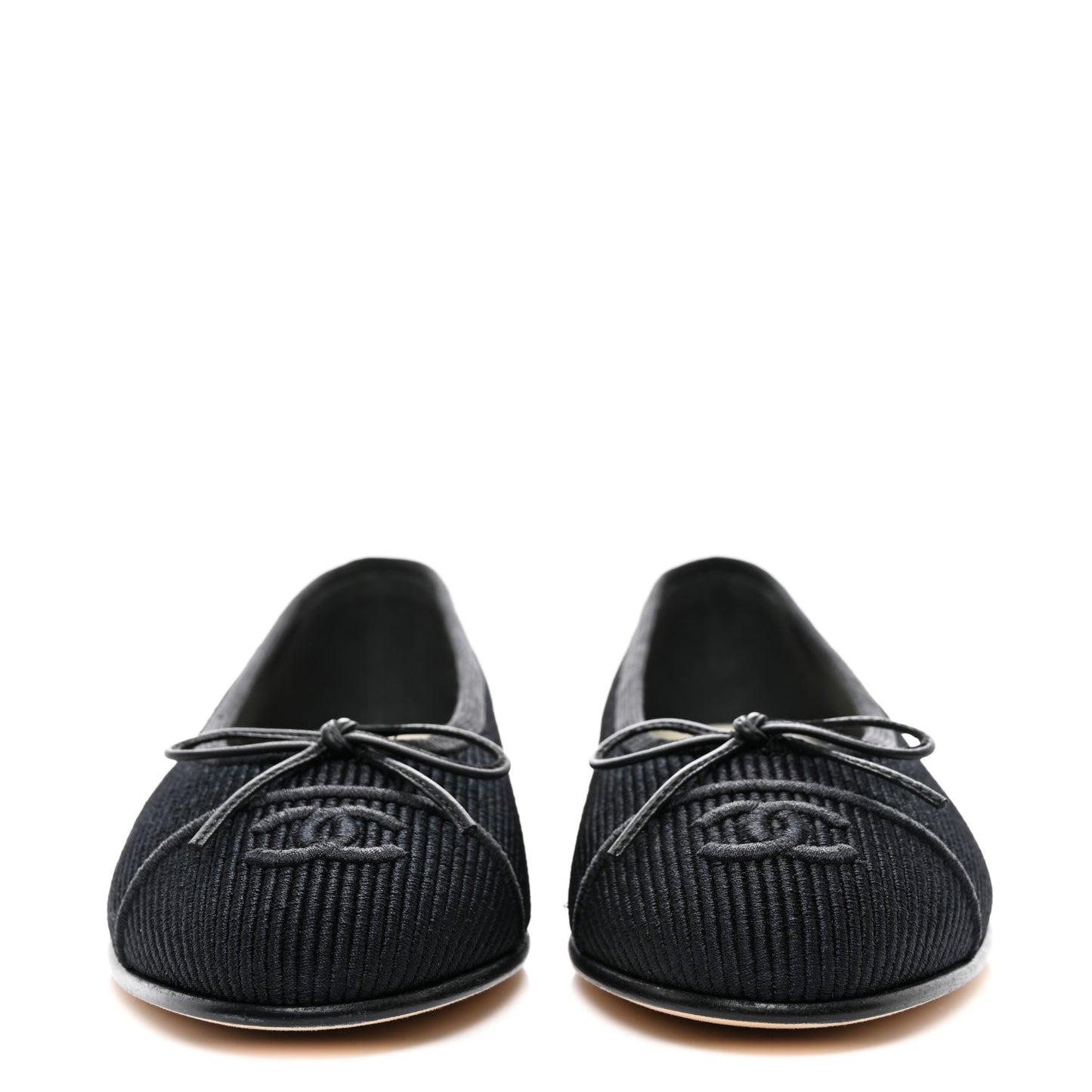 Embroidered Fabric Cap Toe CC Ballerina Flats 35.5 Black