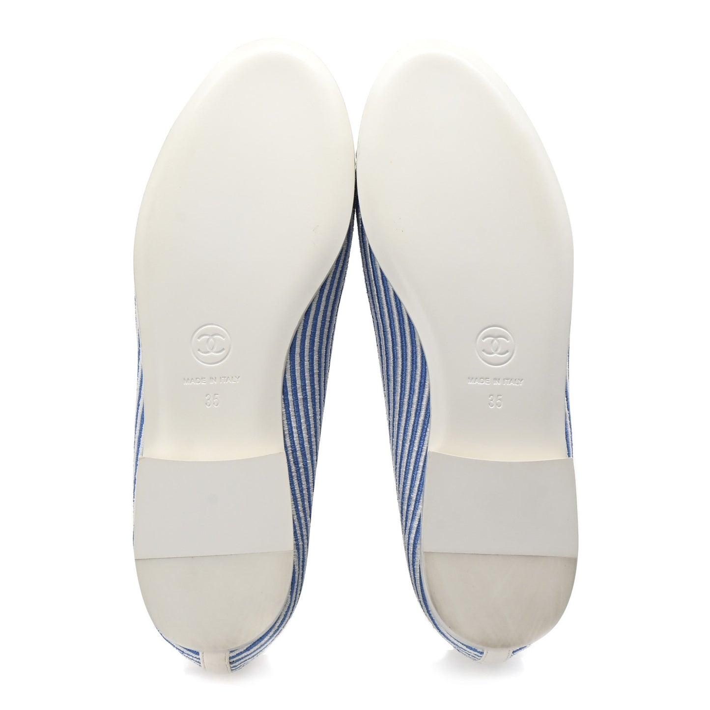 Fabric Grosgrain Cap Toe CC Flats 35 White Blue