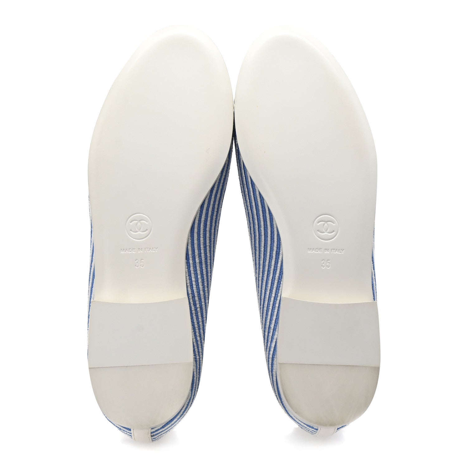 Chanel Fabric Grosgrain Cap Toe CC Flats 35 White Blue 6 of 10