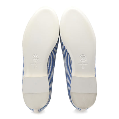 Chanel Fabric Grosgrain Cap Toe CC Flats 35 White Blue 6 of 10