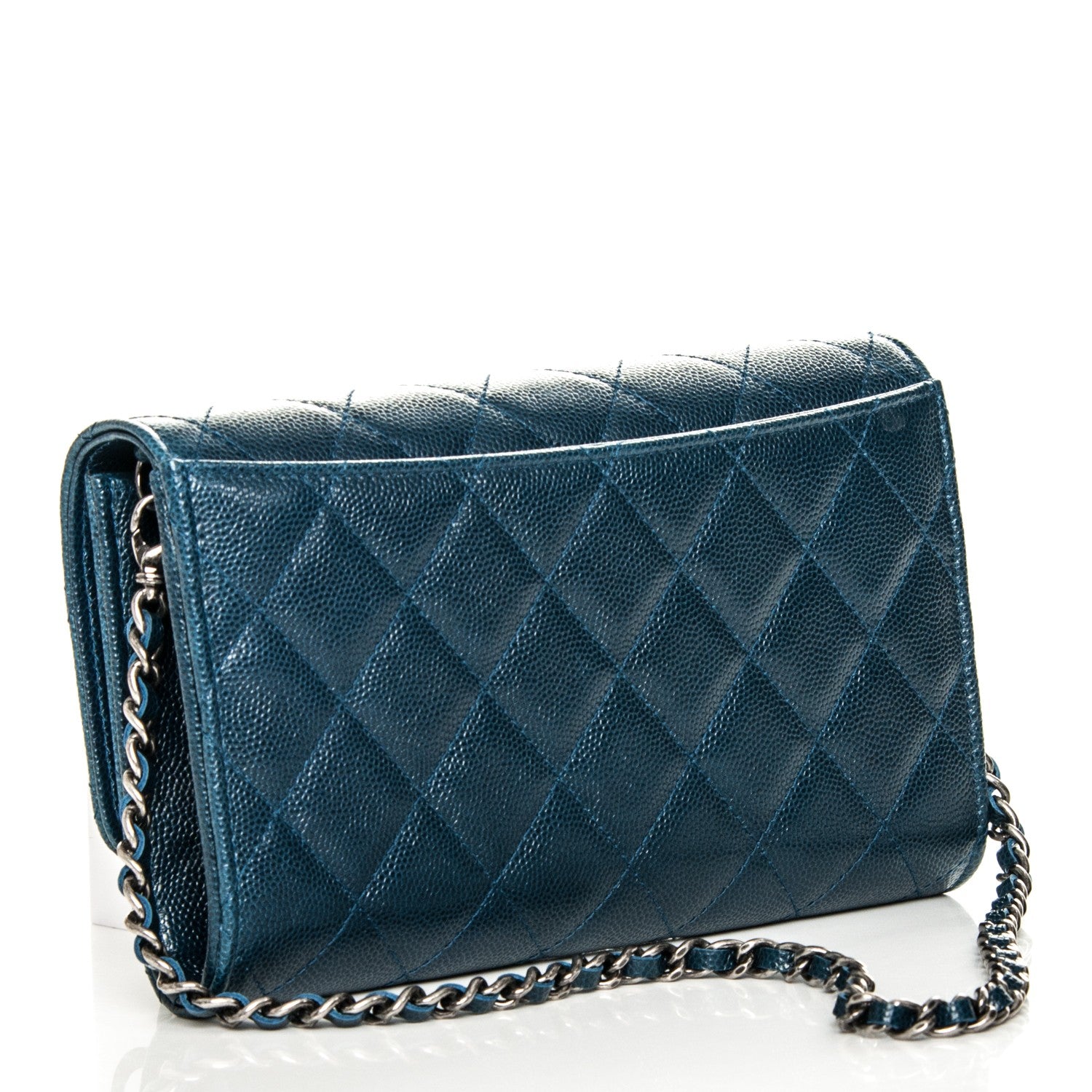 Chanel Caviar Quilted Wallet on Removable Chain Navy 3 of 9