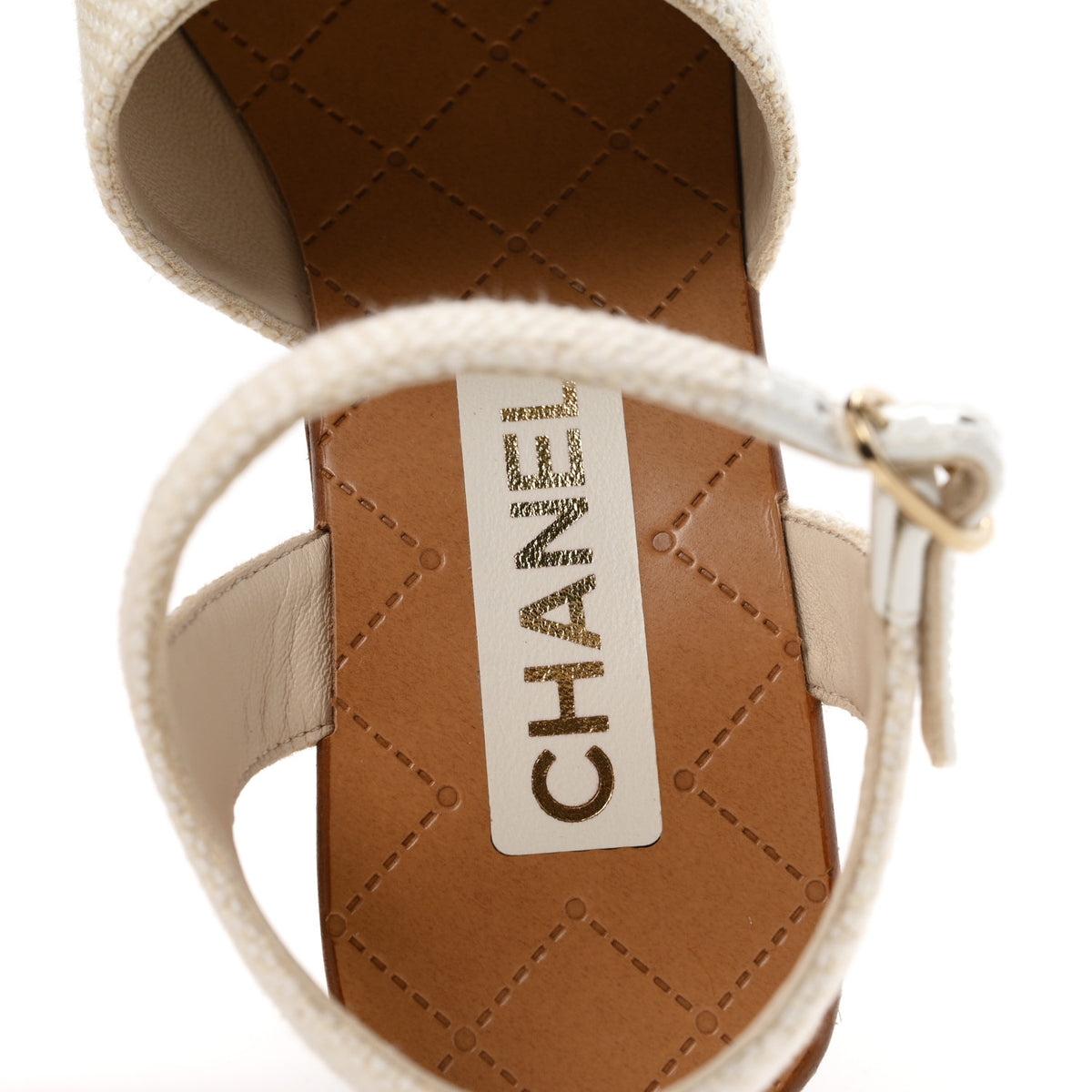 Fabric Patent Calfskin Platform Wedge Sandals 38 Ivory White