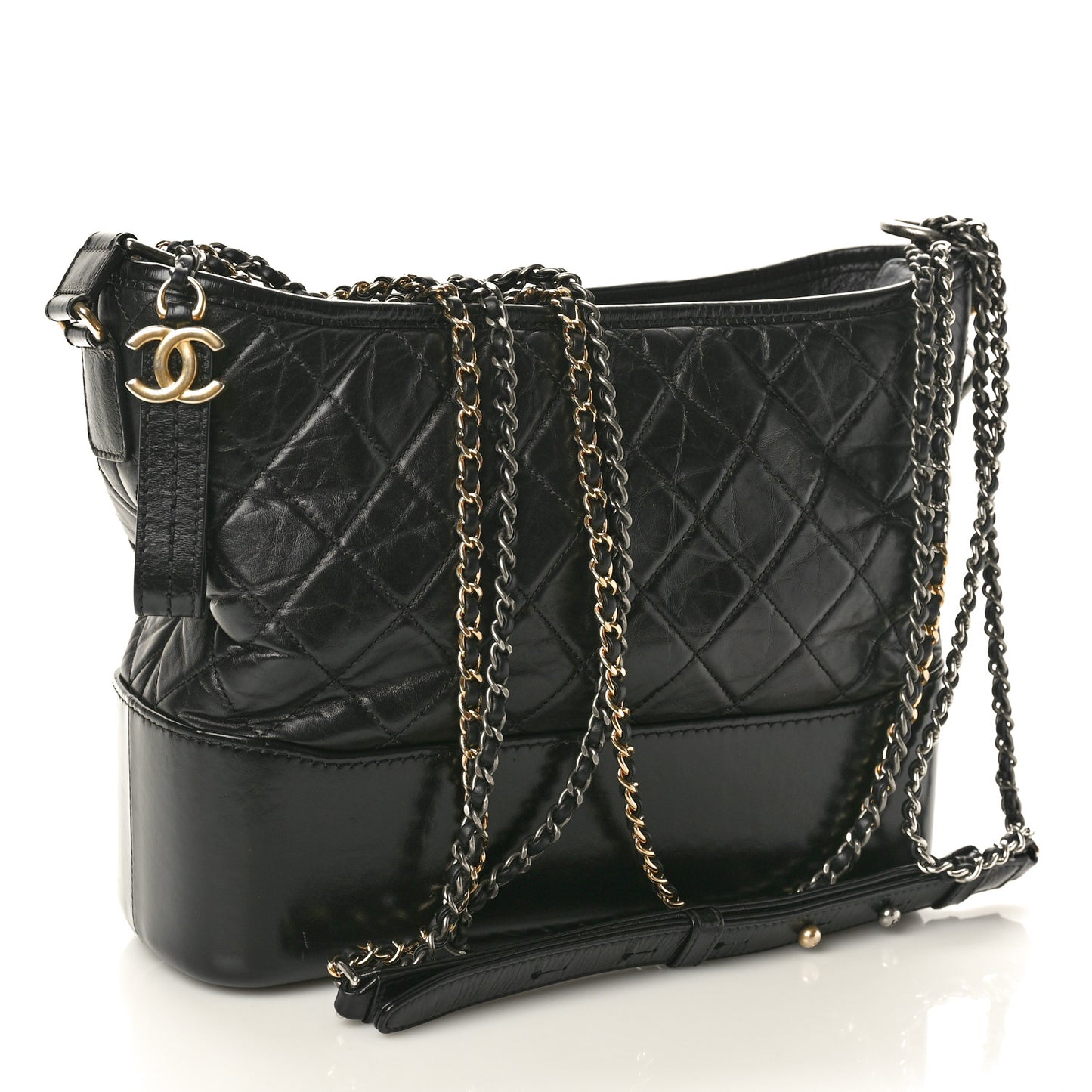 Aged Calfskin Quilted Medium Gabrielle Hobo Black