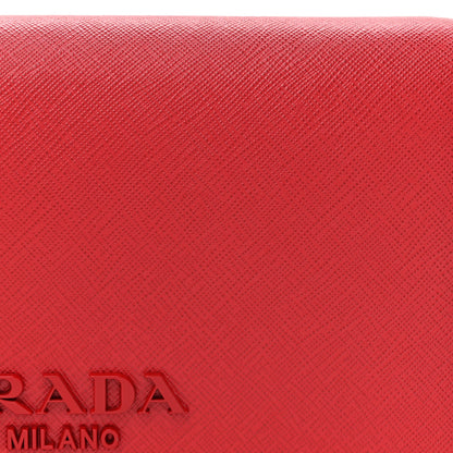 Prada Saffiano Lux Metal Logo Monochrome Mini Flap Chain Shoulder Bag Fuoco 8 of 10