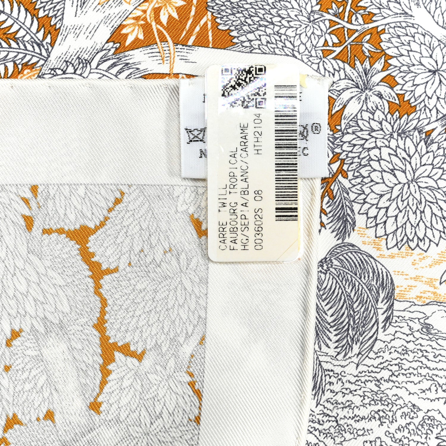 Hermes Silk Faubourg Tropical Scarf 90 Sepia White Caramel 2 of 6