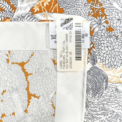 Hermes Silk Faubourg Tropical Scarf 90 Sepia White Caramel 2 of 6