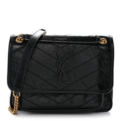 Saint Laurent Crinkled Lambskin Matelasse Monogram Baby Niki Chain Satchel Black 1 of 12