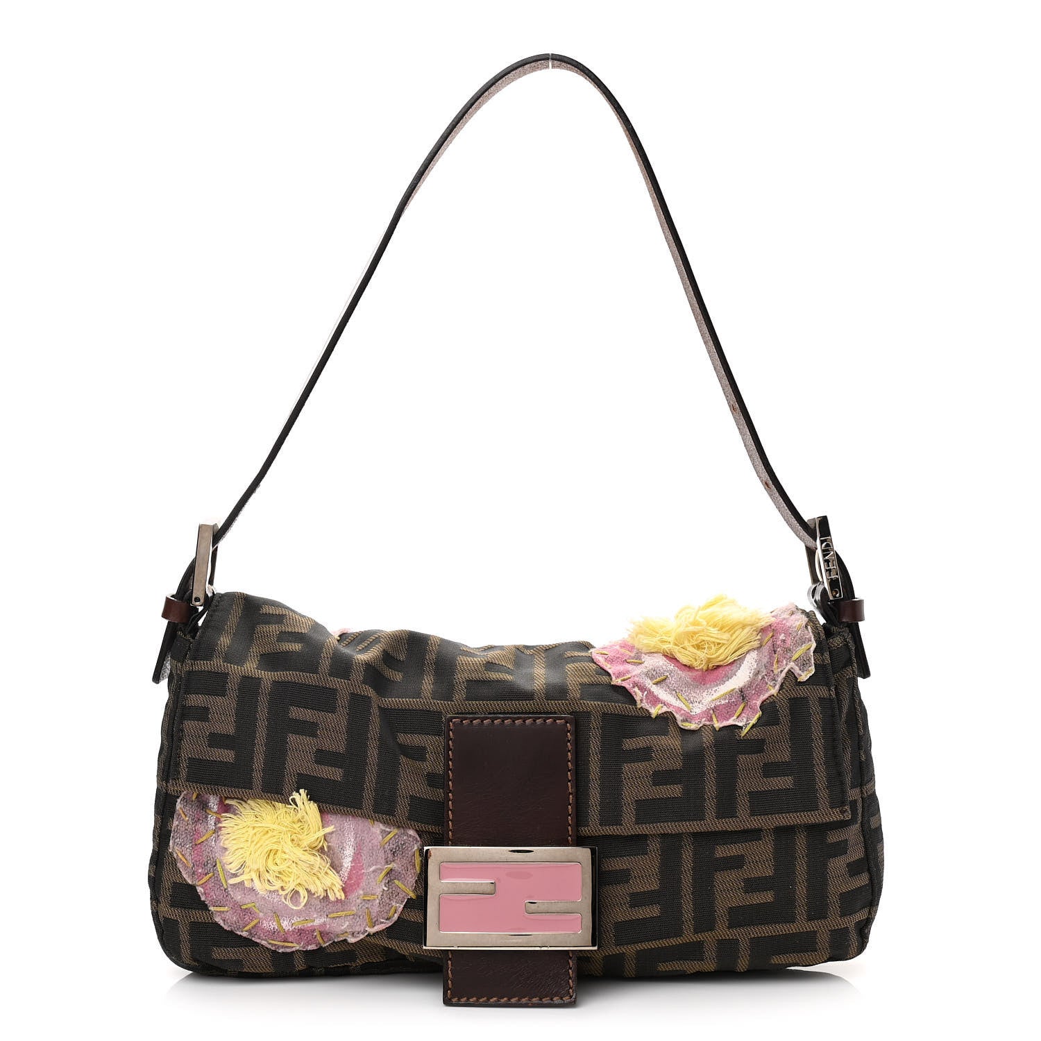 Fendi Zucca Flower Applique Baguette Tobacco 1 of 13