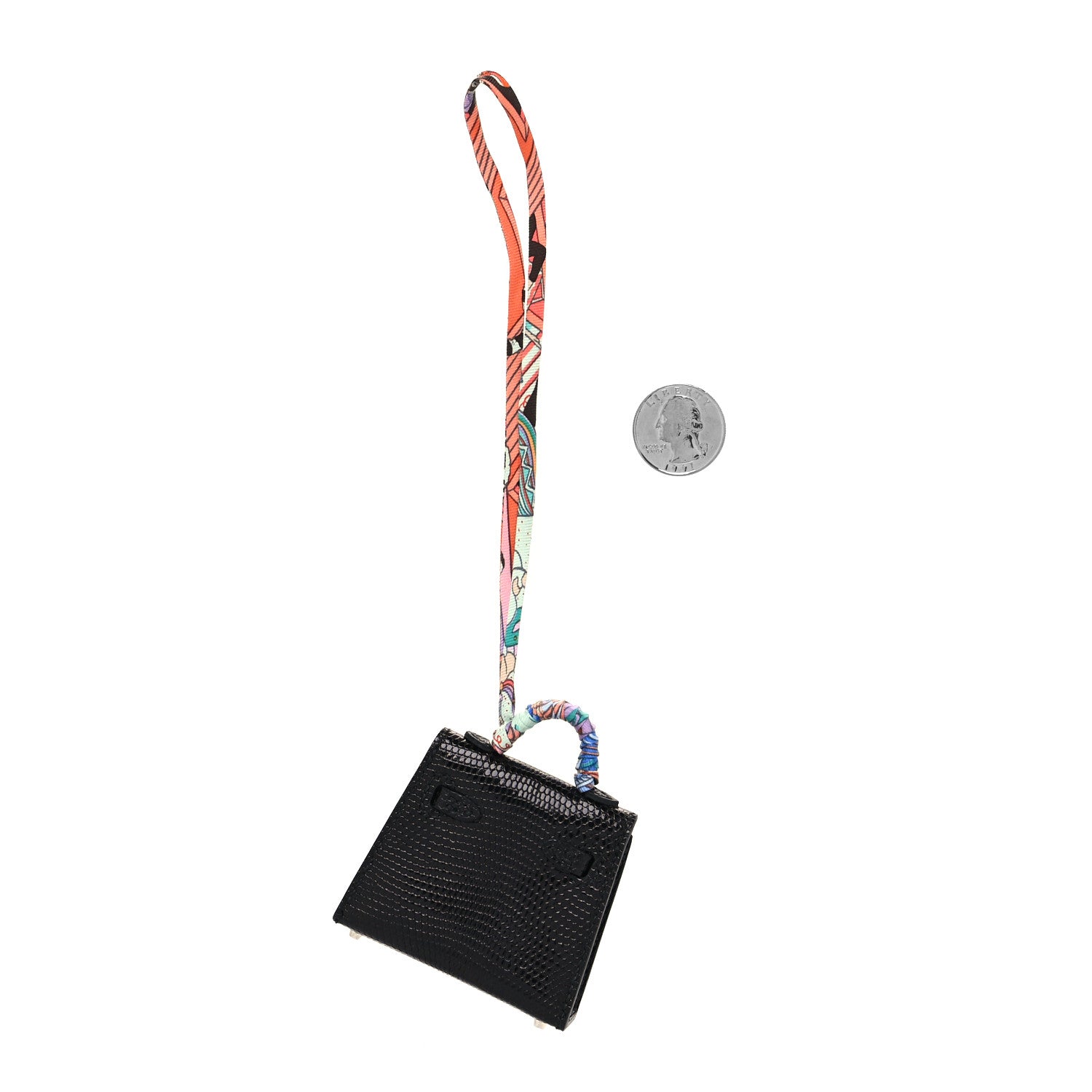 Hermes Lizard Mini Kelly Twilly Bag Charm Black 2 of 5