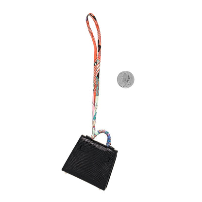 Hermes Lizard Mini Kelly Twilly Bag Charm Black 2 of 5