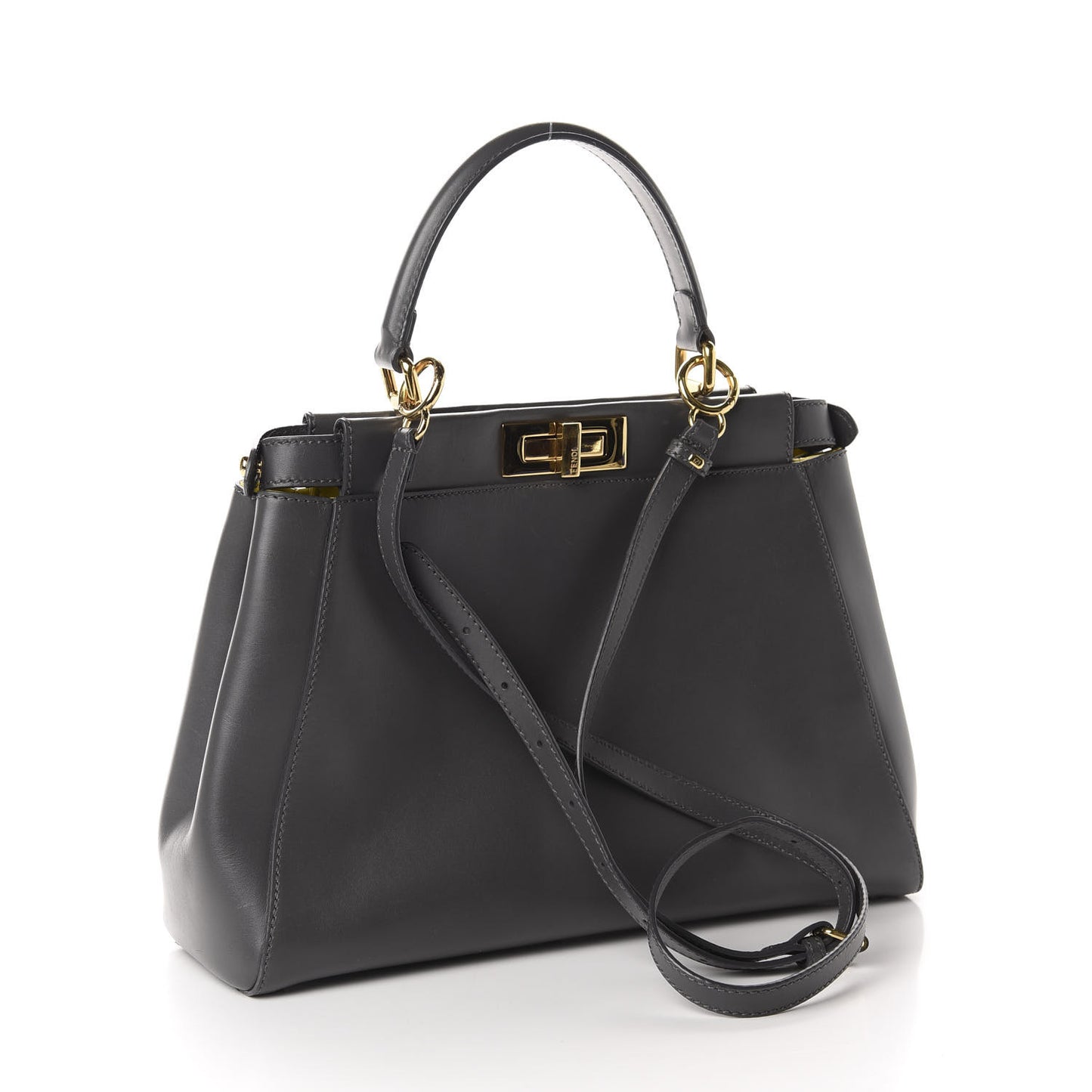 Vitello Morgan Shiny Nappa Medium Peekaboo Iconic Satchel Piombo Lime
