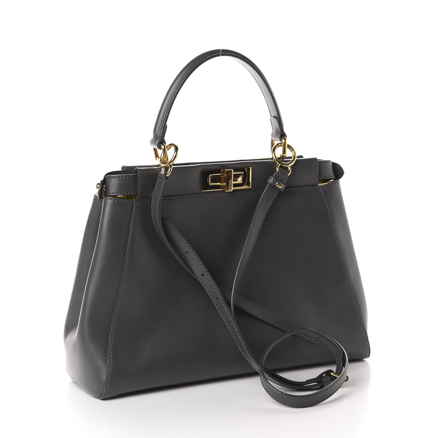Fendi Vitello Morgan Shiny Nappa Medium Peekaboo Iconic Satchel Piombo Lime 3 of 12