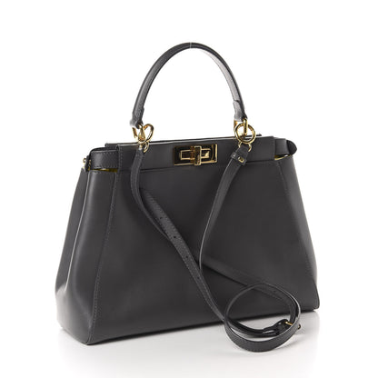 Fendi Vitello Morgan Shiny Nappa Medium Peekaboo Iconic Satchel Piombo Lime 3 of 12
