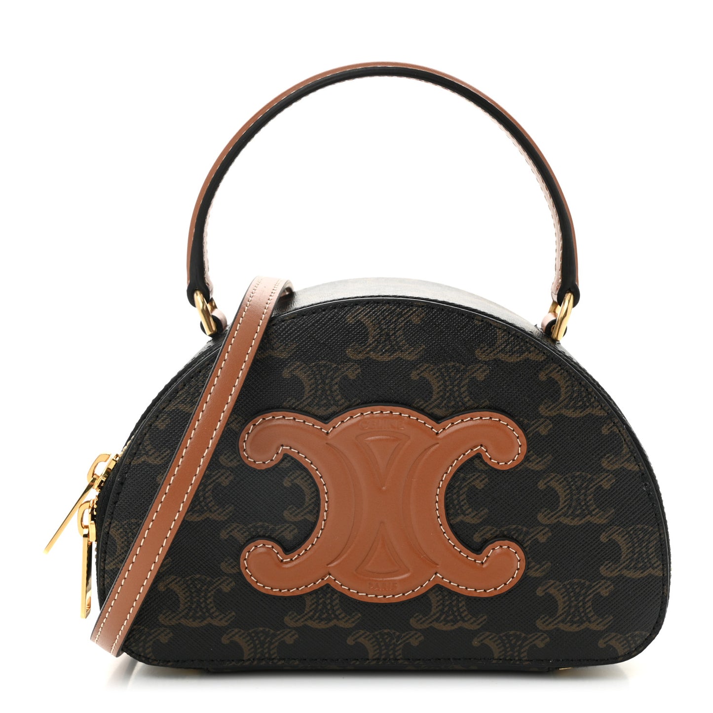 Calfskin Triomphe Canvas Half Moon Case Tan