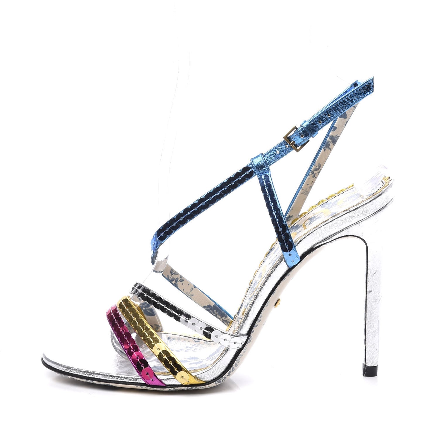 Sequin Paillette Nappa Silk Braided Haines High Heel Sandals 36.5 Fuxia Oro Vecchio Argento