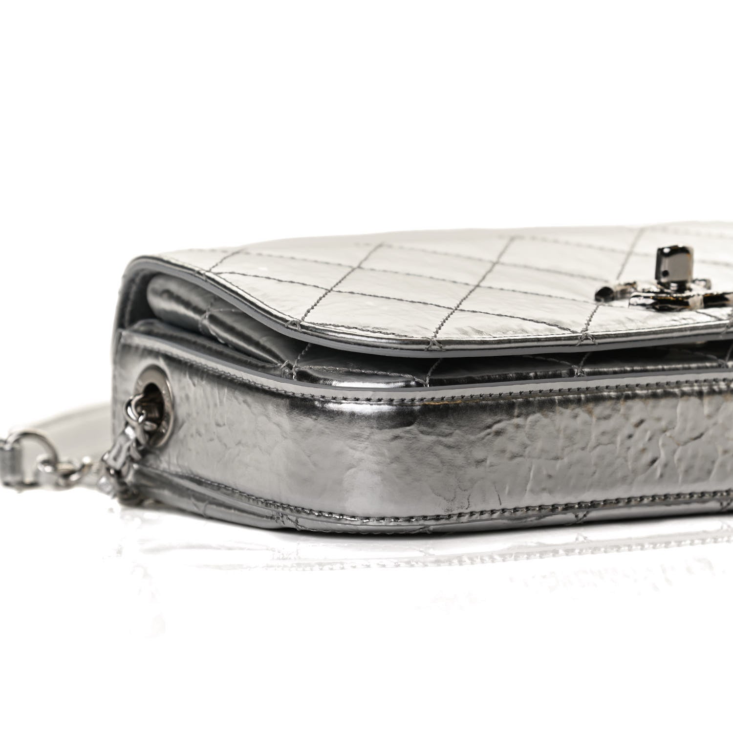 Chanel Hammered Metallic Calfskin Quilted Flap Silver 9 of 12