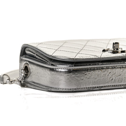 Chanel Hammered Metallic Calfskin Quilted Flap Silver 9 of 12