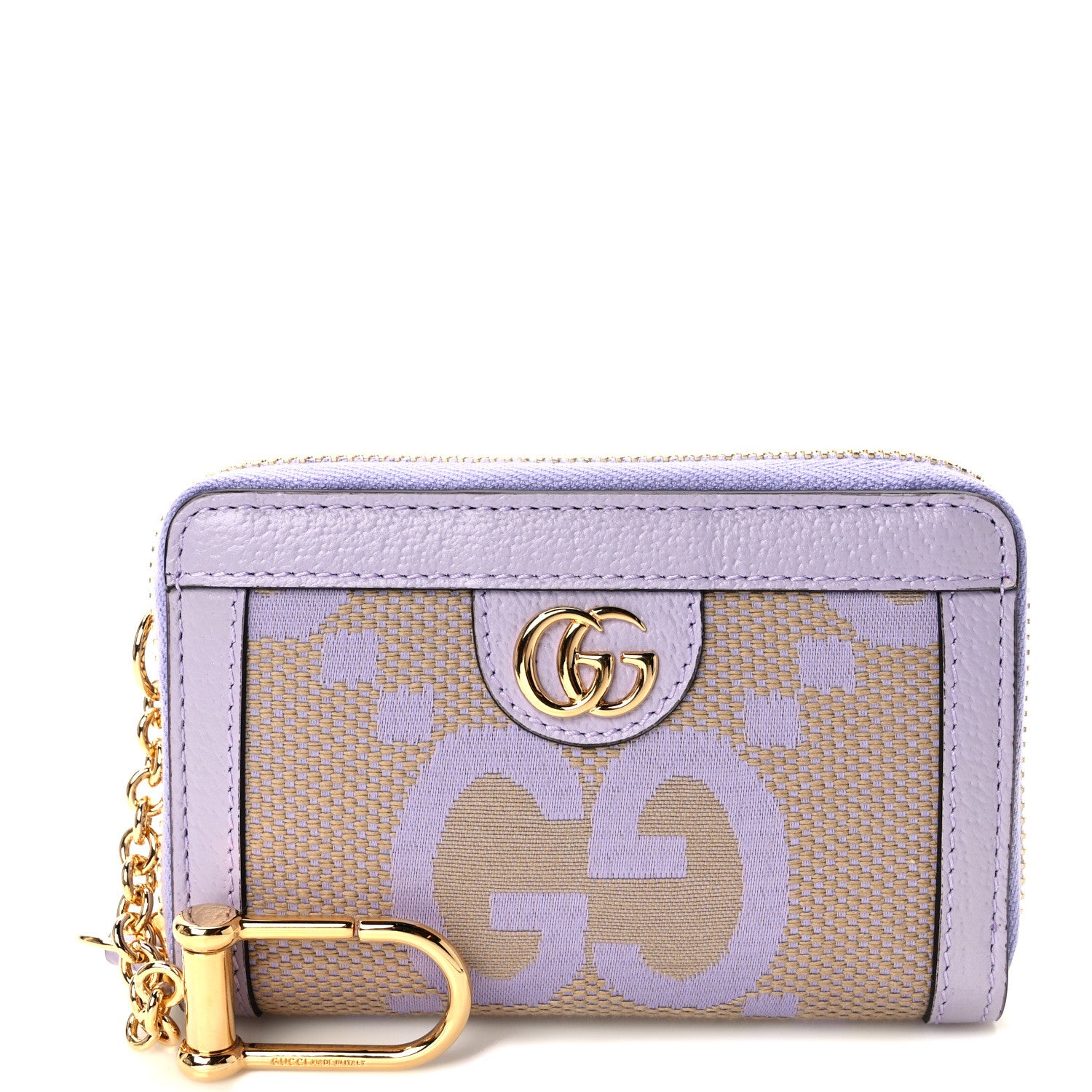 Gucci Monogram Jumbo GG Textured Dollar Calfskin Ophidia Key Card Case Beige Lapis 1 of 7