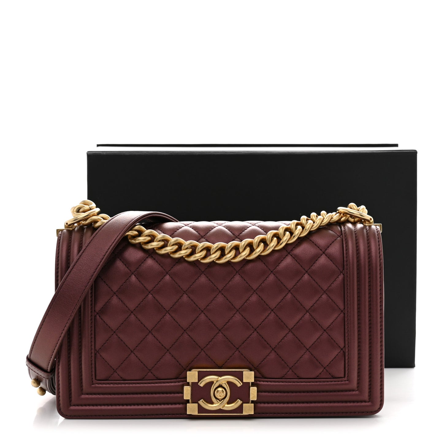 Metallic Calfskin Quilted Medium Boy Flap Plum