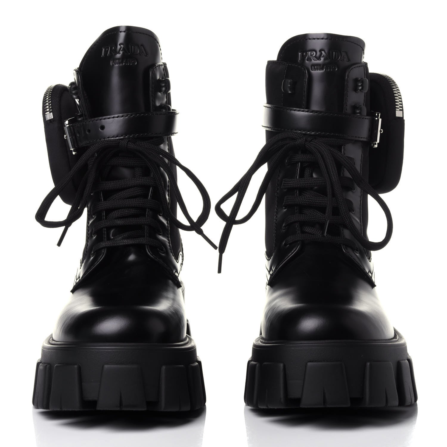 Prada Spazzolato Rois Nylon Metal Triangle Logo Monolith Pouch Pocket 55mm Boots 40 Black 2 of 11