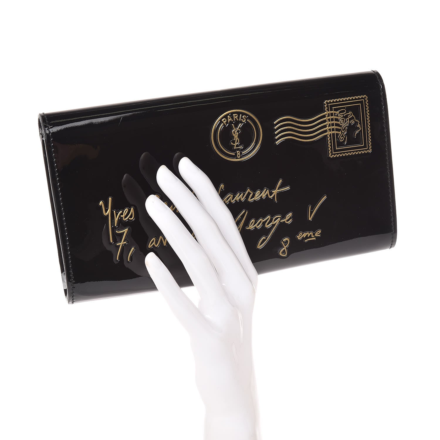 Saint Laurent Patent Y-Mail Clutch Black 2 of 10