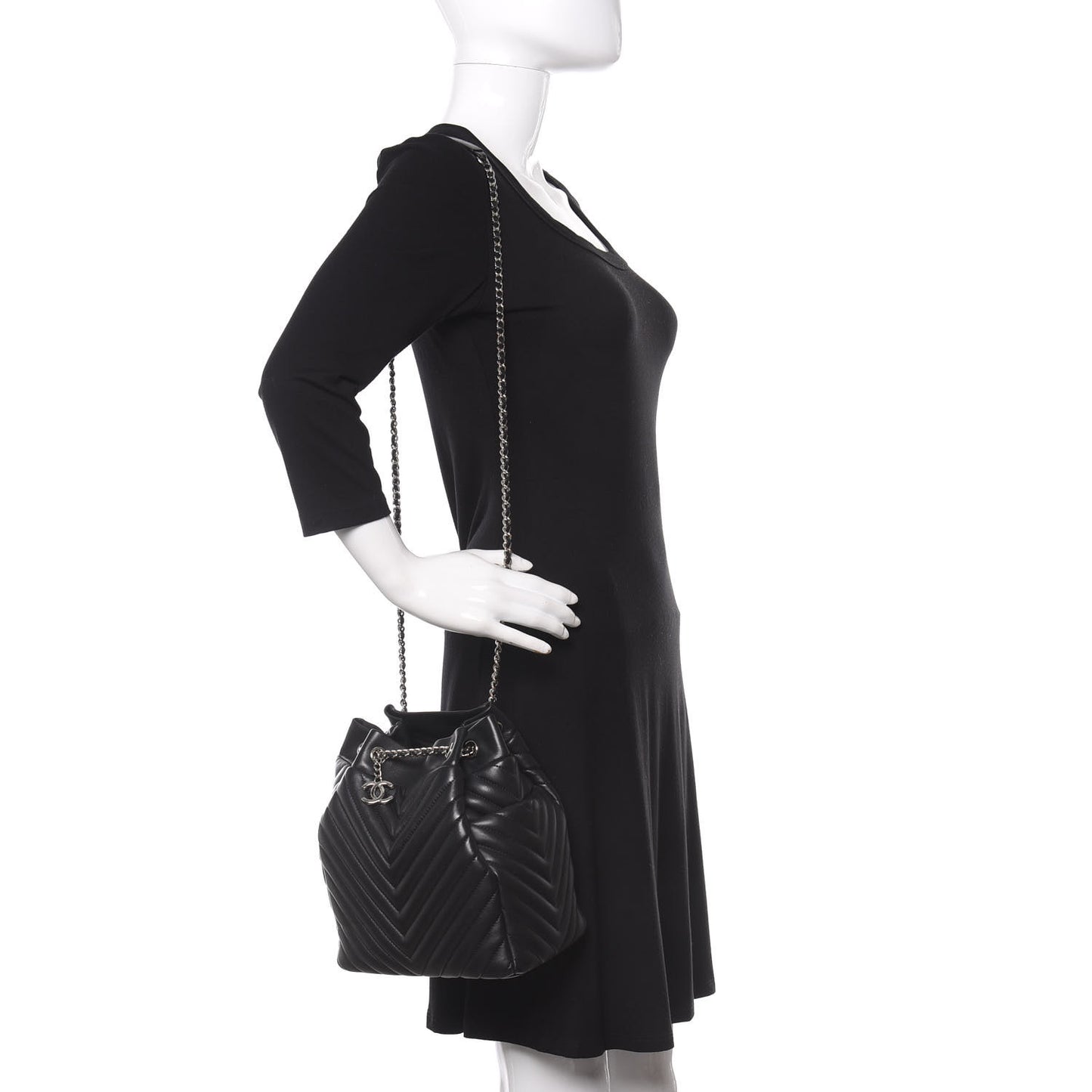 Lambskin Chevron Small Urban Spirit Drawstring Bag Black