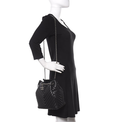 Chanel Lambskin Chevron Small Urban Spirit Drawstring Bag Black 2 of 11
