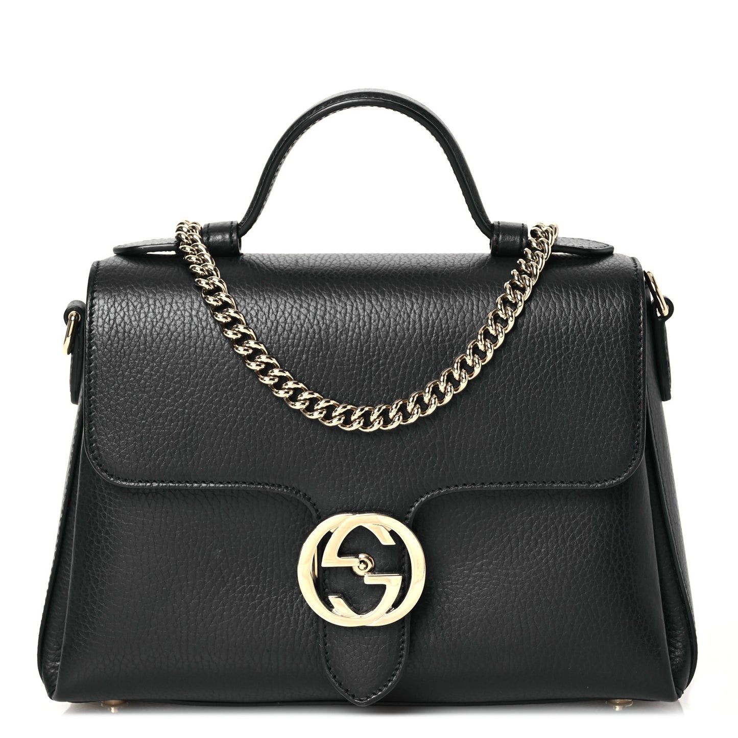 Dollar Calfskin Interlocking G Top Handle Shoulder Bag Black