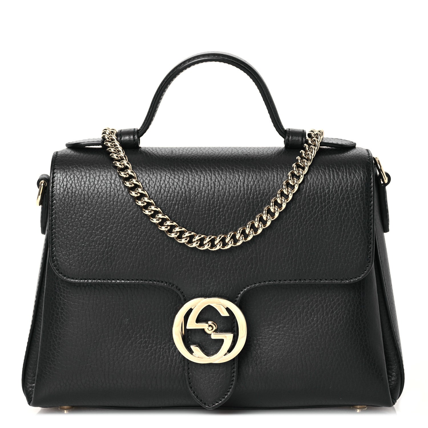 Gucci Dollar Calfskin Interlocking G Top Handle Shoulder Bag Black 1 of 12