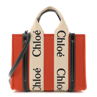 Chloe Felt Calfskin Small Woody Ribbon Tote With Strap Flame Orange 1 of 10
