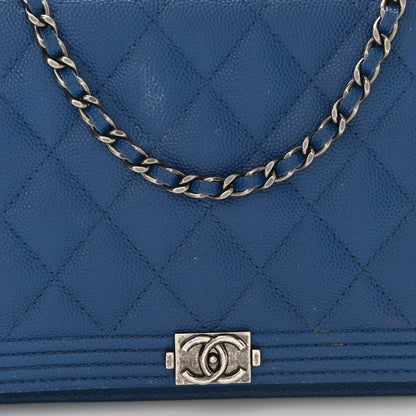 Chanel Caviar Quilted Boy Wallet On Chain WOC Blue 8 of 14