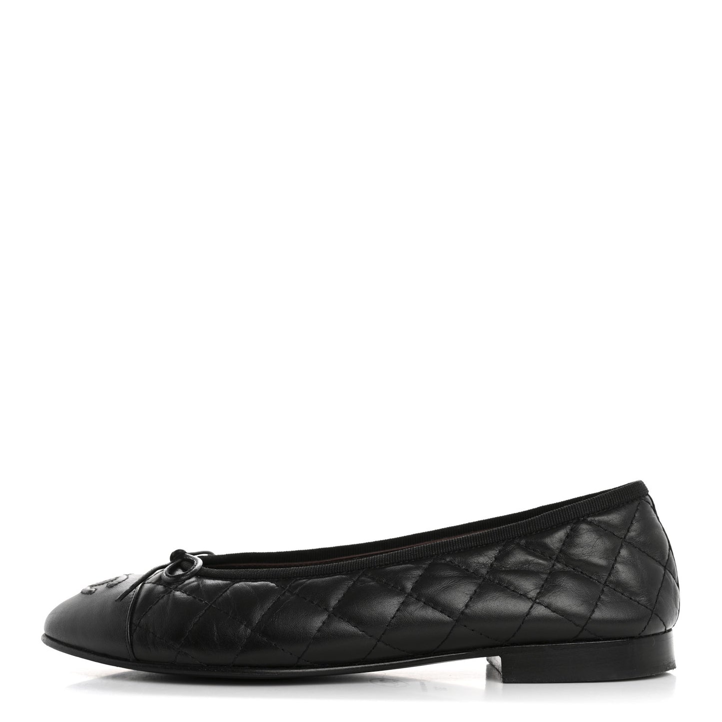 Aged Calfskin Quilted CC Cap Toe Ballerina Flats 37 Black